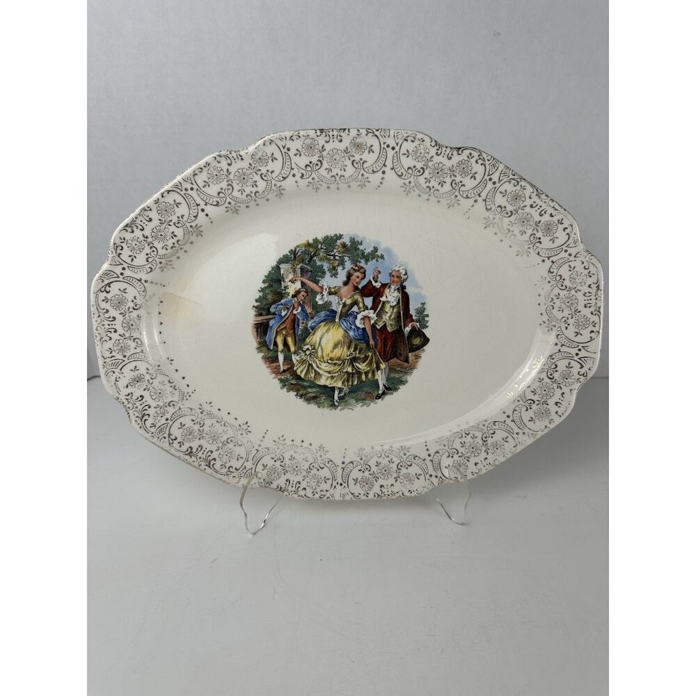 Royal Queen Empress Chantilly Canonsburg 24K Gold Trim Oval Platter 11 1/4"